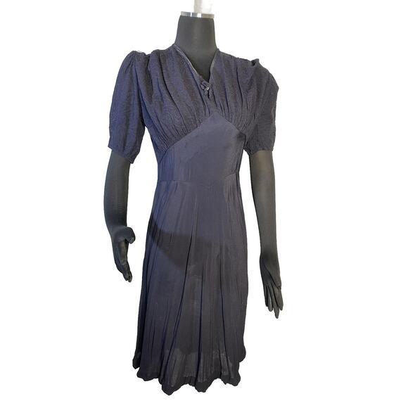 Vintage 1930s Navy Blue Dress with Burnout Sheer Sleeves -Size 4 Movie Star Glam - Picture 6 of 16